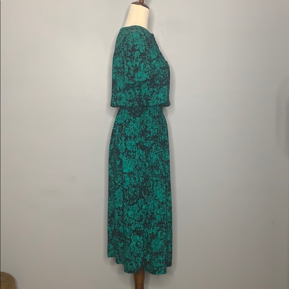 Vintage Green & Black Abstract  Blouson Dress 8 - Picture 7 of 12
